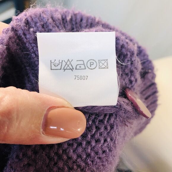 Vtg Yessica Purple Wool Angora Acrylic Blend Flowers Cardigan Med Grammacore - Picture 10 of 12